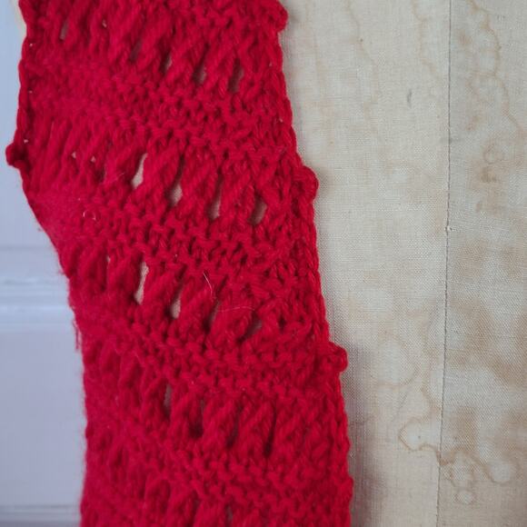 Vintage 70s red hand knit long vest Small Medium - Picture 5 of 5